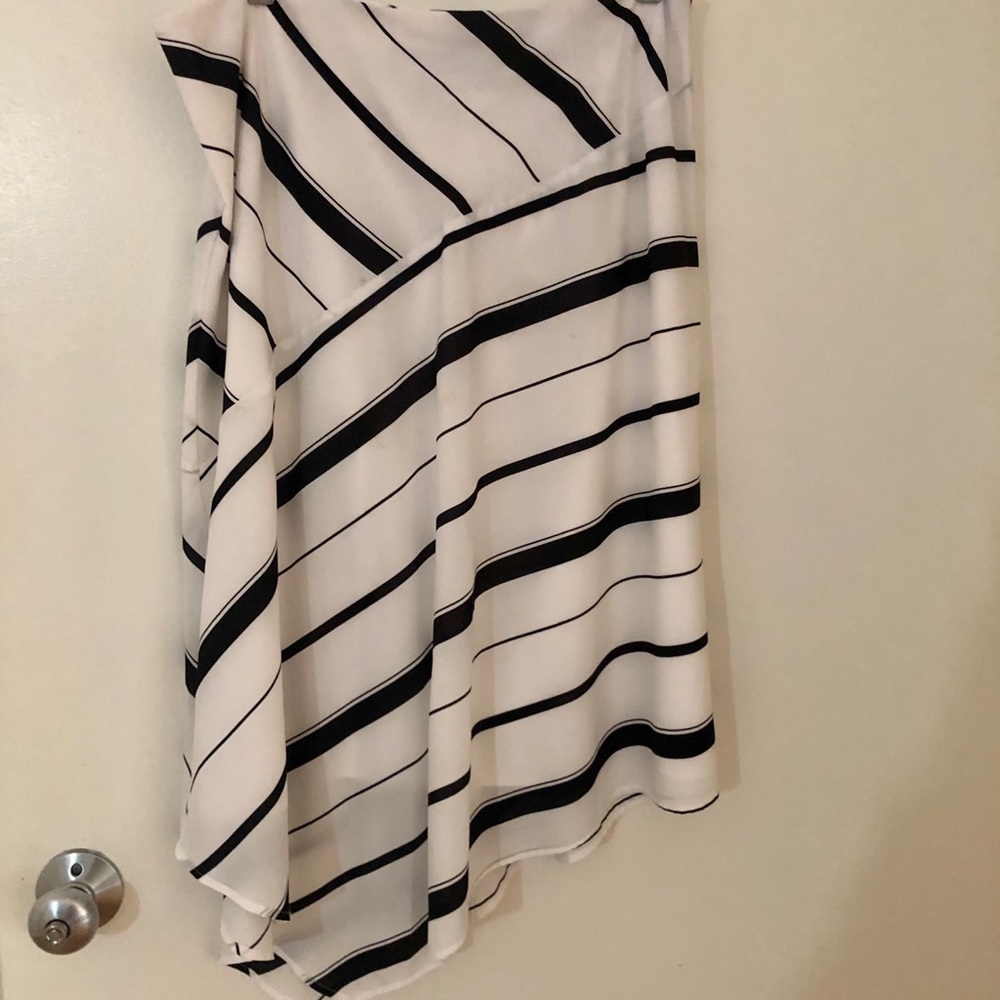 Black and White Striped Asymmetrical Skirt